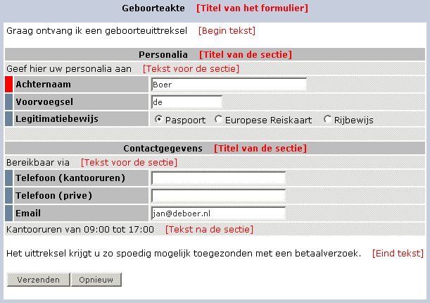 Teksten bij formulieren