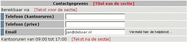 Teksten bij secties